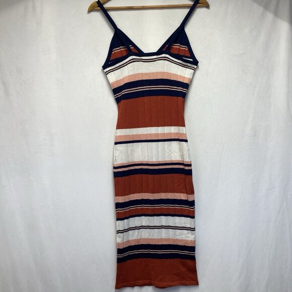 Jolie & Joy Striped Ribbed Knit Midi Body-Con Dress Women Medium Multicolor - Picture 3 of 15
